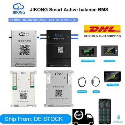 JK Smart BMS 4S-24S 60A-200A LiFePo4 Li-ion LTO Akku Active Balance BMS BT/RS485