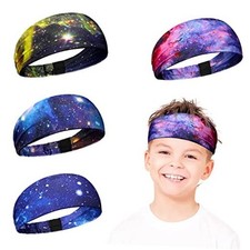 4 Pack Athletic Sweatbands - Breathable, Non-Slip Headbands for Boys, Galaxy