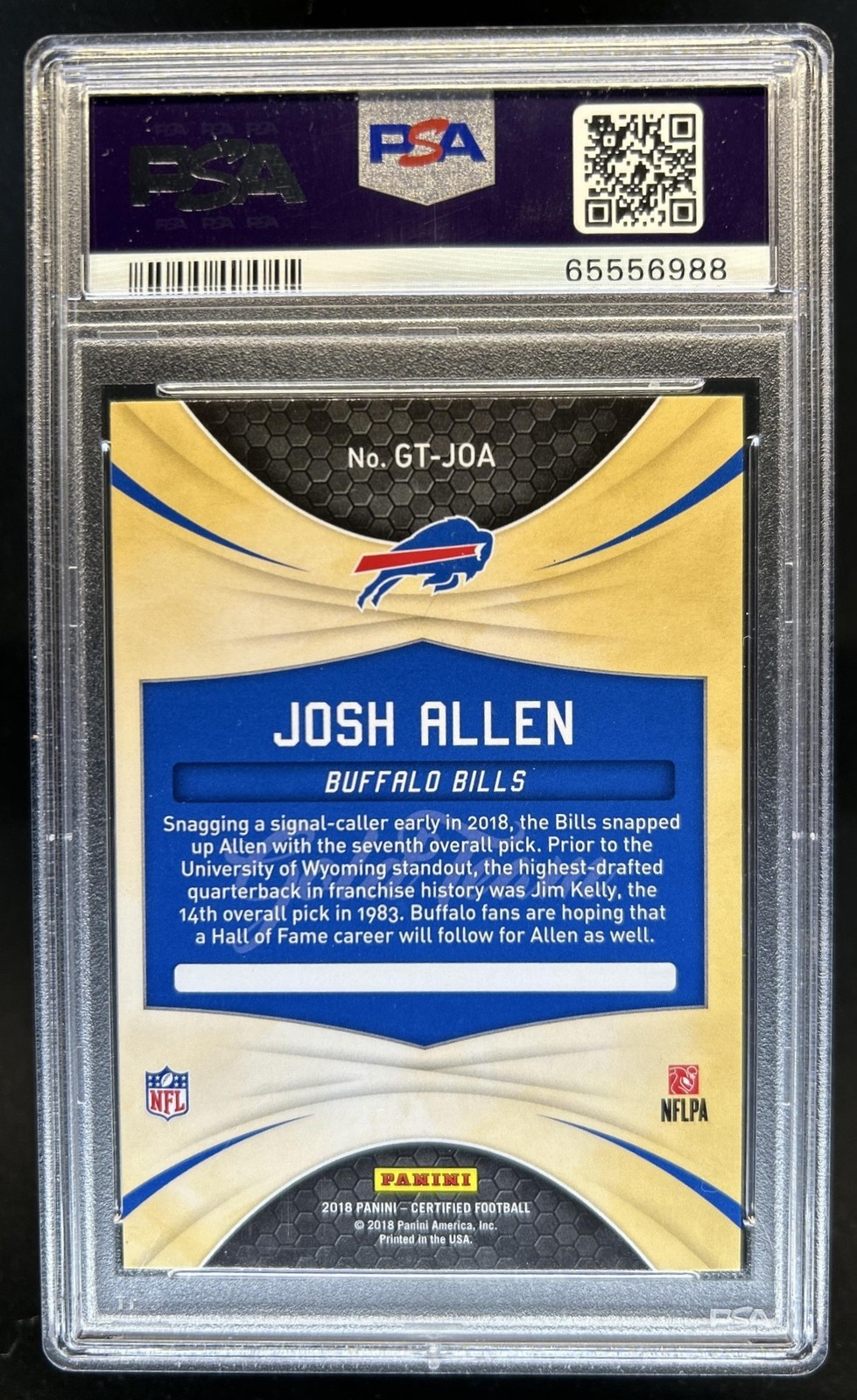 2018 Panini Certified Josh Allen Gold Team Rookie RC #GT-JOA Bills PSA 10 view 2