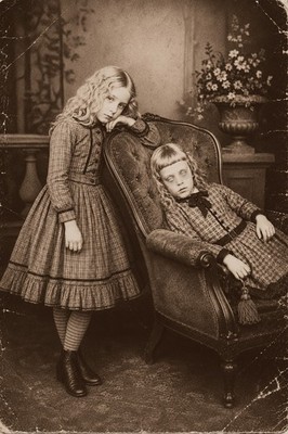 Two Girls Post Mortem Photo Print Child Victorian 4 by 6 Photograph Print 97