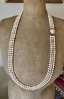 Triple Strand Pearl Diamond 14K Gold Necklace 36 Inch Opera Length 7mm Pearls — photo 1