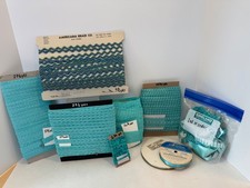 HUGE Vintage Turquoise Lot 100+ yrds Floral Trim Lace, Rick Rack, Ribbon, Sequin