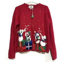 Vintage 90s Tiara Ugly Christmas Sweater Full Zip Woman’s Medium Grandma Core