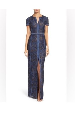 cranius big blue dress Cary Blue Diamante High Split Gown Blue – Alamour The Label