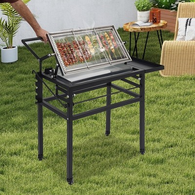 Portable Charcoal Flip Grill with 360° Rotating Basket for Outdoor BBQ