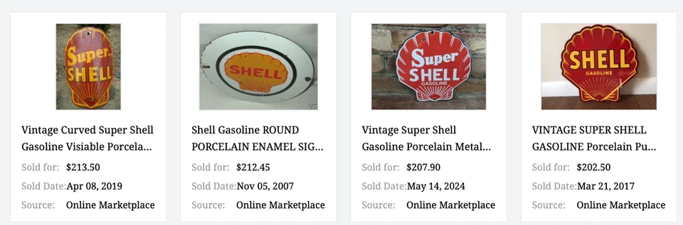 LETRERO DE ESTACIÓN DE SERVICIO VINTAGE SUPER SHELL GASOLINA AMARILLO 11 3/4" PORCELANA METAL Foto 3 de 4