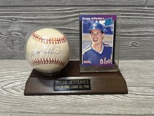 Gregg Jeffries Autographed Baseball And Rookie Card RC on Wooden Base NY Mets