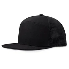Men Flat Brim Adjustable Snapback Trucker Hat 6 Panel Camper One Size Black