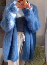 Angora Blended Fluffy Fuzzy Cardigan Sweater Chunky Knit