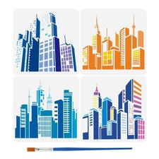 FINGERINSPIRE 4 Pcs 4 Styles Artistic Cityscape Painting Template with Brush...