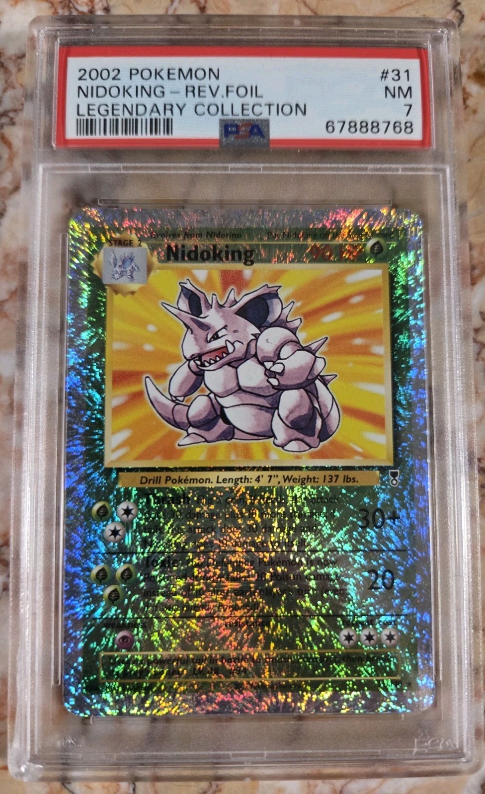 2002 POKEMON LEGENDARY COLLECTION #31 NIDOKING-REVERSE FOIL Holo PSA 7 Excellent