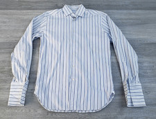 Ermenegildo Zegna Mens Striped Dress Shirt Blue White French Cuff Size 15 38