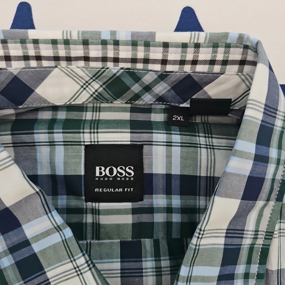 Camisa de vestir Oxford a cuadros azul y verde Hugo Boss para hombre talla XXL nueva con etiquetas Foto 4 de 4