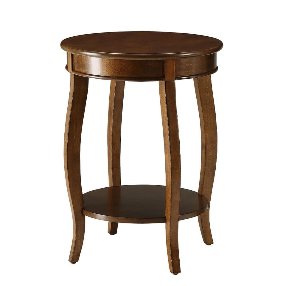Acme Furniture End Table 24" H X 18" W, Walnut Brown Round Wood W/ Open Storage - Image 3 of 4