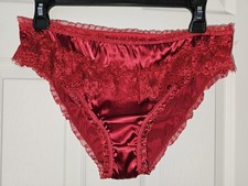 Vintage Girly Glossy Red Ruffle Satin Bikini Panties Size Large
