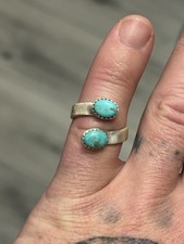 STERLING SILVER NATIVE AMERICAN SW TURQUOISE 2 STONE ADJ BYPASS BAND RING .925