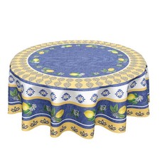 Lemon Round Tablecloth 60 Inch Blue Yellow French Country Style Fruit Floral Pri