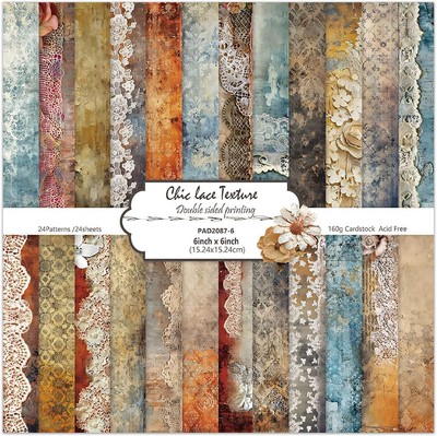 6'' Vintage Lace Scrapbook Paper Pad - 24 Sheets Double Sided Origami Cards for 