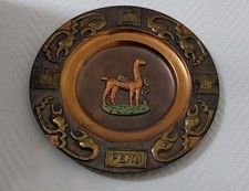 Piatto decorativo Perù rame ottone sbalzo vintage lama artigianato etnico muro