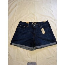 Levis Womens Mid-Length Denim Shorts Dark Wash Mid Rise Cuffed Size 32 NWT