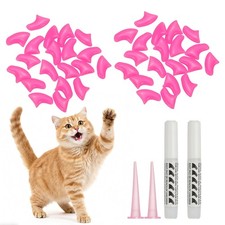 Cat Nail Caps, Cat Claw Covers with Adhesive Glue 40 Pcs, S, Rose Red