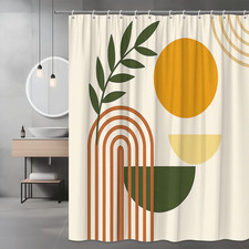 Modern Geometric Shower Curtain with Leaf and Circle Design
