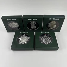 2014 Plow & Hearth Pewter Ornaments Snowflake, Star, Cat, Snowman, Tree Lot Of 5