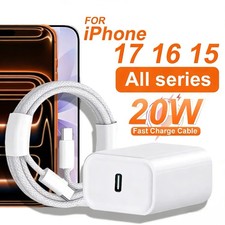 20W USB-C Wall Charger Type-C Fast Charging Cord for iPhone 15/16/16E/17 Pro Max