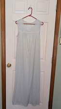 Vintage JC Penney Long Nylon Gown Ice Blue Square Neck Lace Trim Sleeveless Sz M