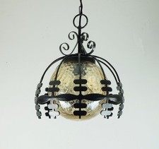 outstanding 1970's mid century amber glass PENDANT LIGHT with iron frame