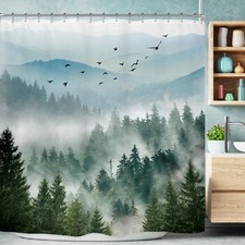 Extra Wide Green Mountain Shower Curtain 108Wx72H Inch Rustic Nature Scenery ...