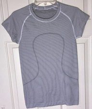 Lululemon Swiftly Tech Short-Sleeve Shirt White Black Stripe 6 EXC 