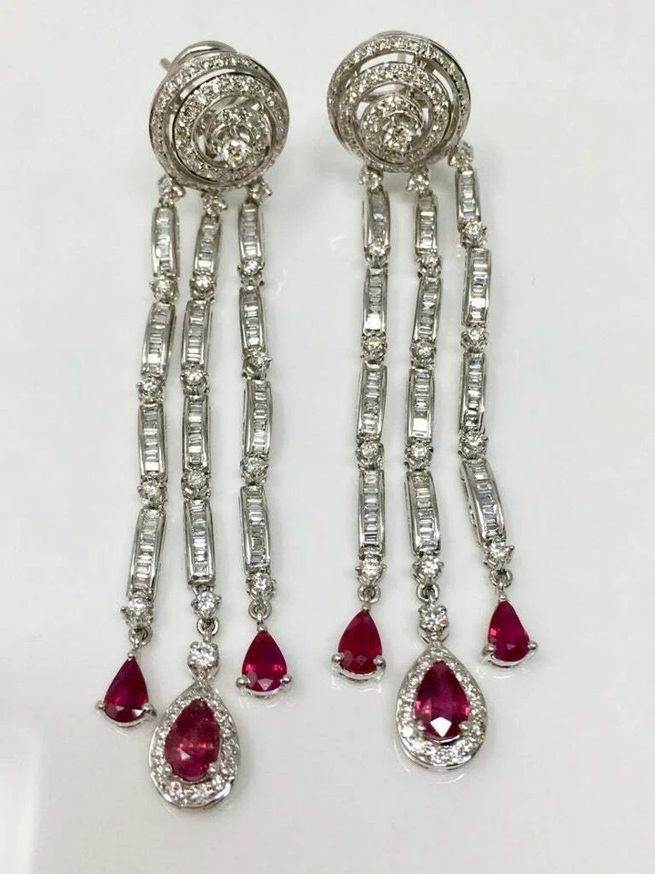 935 Silver With 6.16CT Simulated Sapphire & Pink 3.45CT Ruby Chandelier Earrings - Image 2 of 4