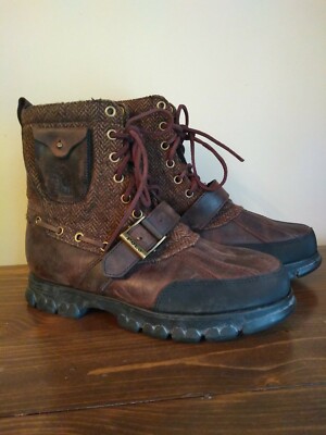 Mens Polo Ralph Lauren Hamlin F Brown Leather Lamb Shearling Duck Boots 8 