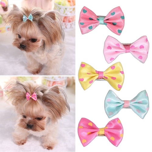 5Pcs Hair Bows For Cute Small Dog Cat Pet Puppy Bowknots DIY Grooming Accessory - Picture 3 of 14