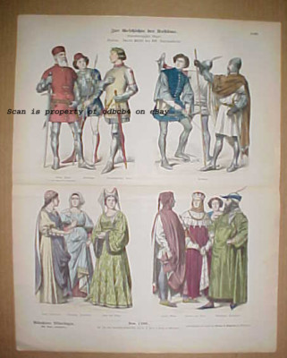 ITALY 14th Century Historic costumes, Fashions, Dress, Antique Stone  Lithograph | eBay