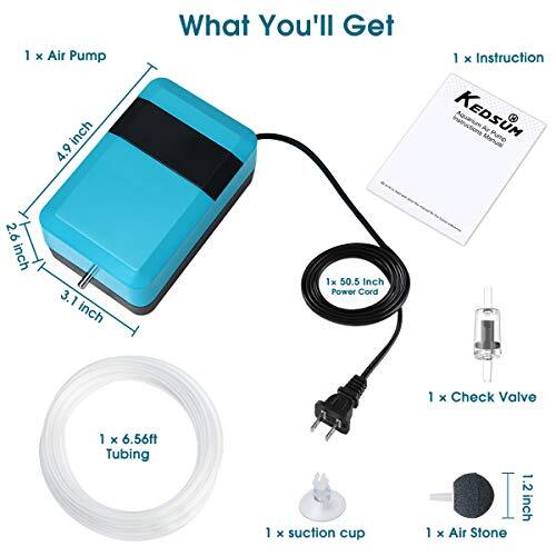 Quietest Aquarium Air Pump, Adjustable Oxygen Aerator Pump with 1