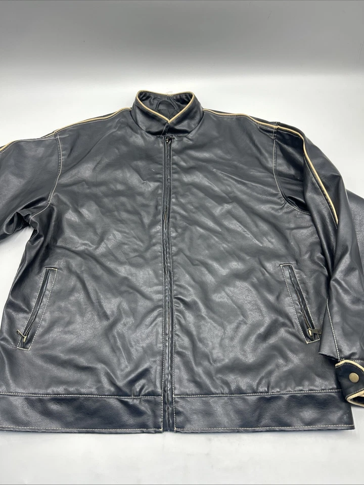 Chaqueta de cuero sintético Whispering Smith negra para hombre cremallera completa manga larga talla XL Foto 2 de 4
