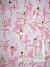 Ballet Theatre Ballerina Fabric 27" Length Pink Pearl Accents Cotton Benartex
