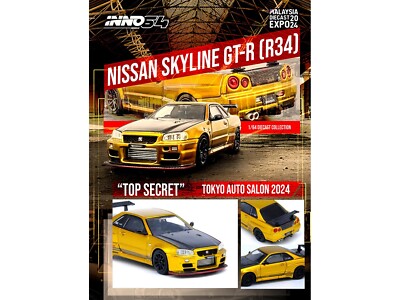 NISSAN SKYLINE GT-R R34 TOP SECRET RHD GOLD 1/64 BY INNO MODELS