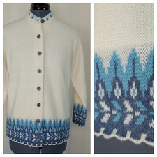 Vintage Jersild Cream Sweater Cardigan with Blue Accents Size 40/US Size Large