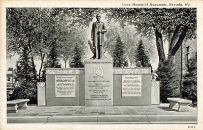 Stone Memorial Monument Nevada Missouri MO c1940 Postcard