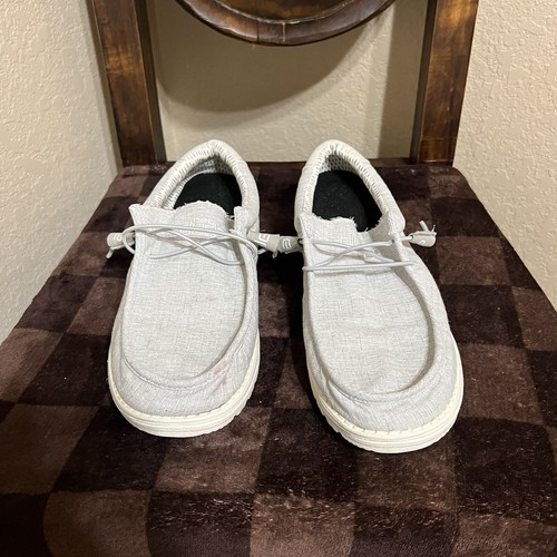 Hey Dude Wally Chambray Frost Grey Casual Loafer Slip On Shoes Mens Size 10 Used - Picture 3 of 9