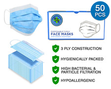 Disposable Face Masks 3-Ply - Non-Woven, Breathable, Blue 50 PCS - Clearance