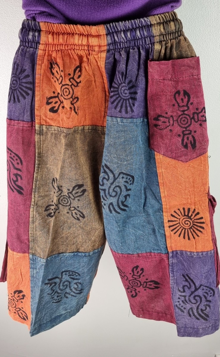 S-5XL Patchwork Elastic Cotton Shorts Hippy Yoga Half Pants - Foto 8