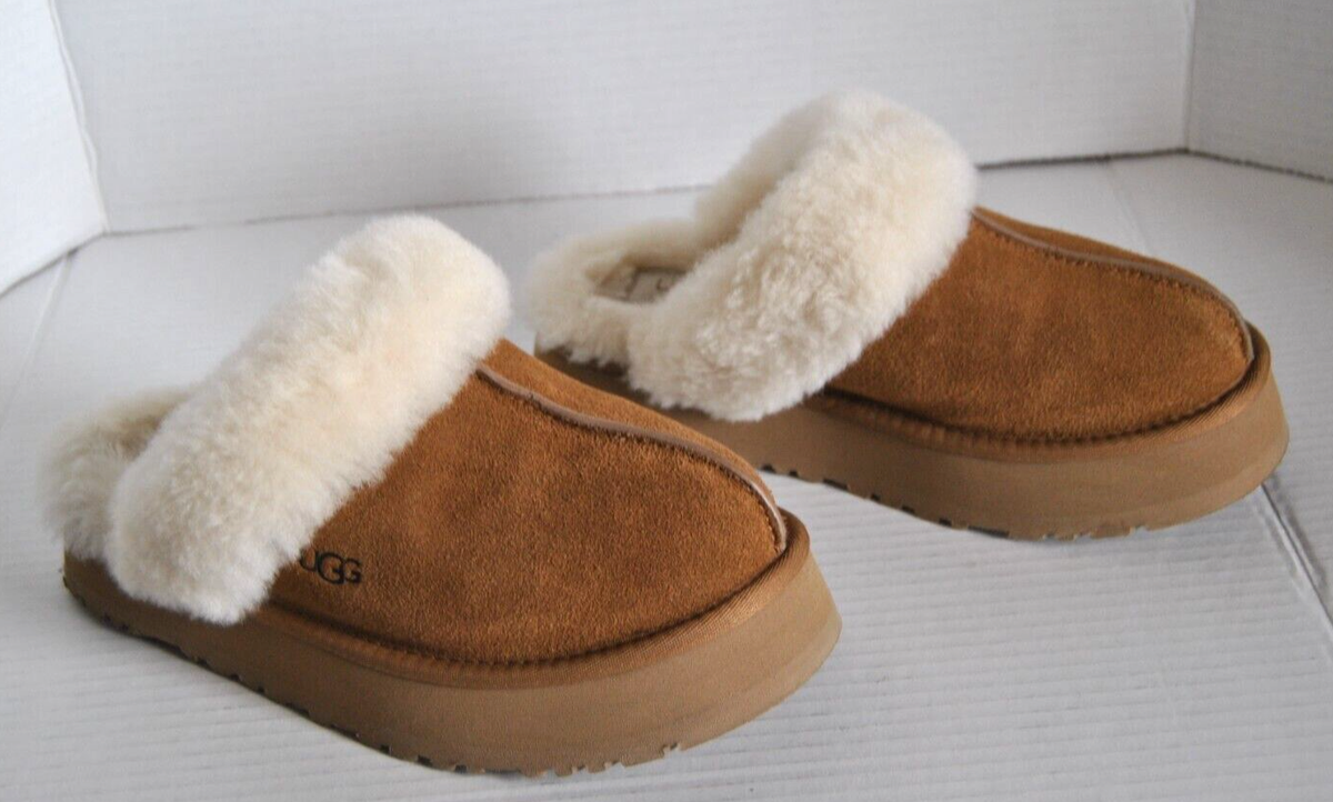 UGG Coquette Genuine Shearling Platform Slide Slippers In