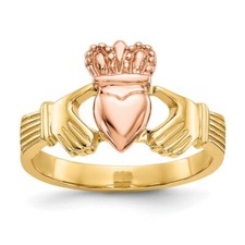 Real 14kt Two-tone Polished Claddagh Ring S:6