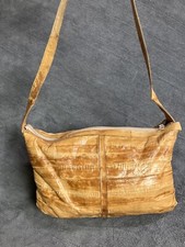 VTG Lee Sands Eel Skin Leather Shoulder Bag Purse Glossy Brown Yellow