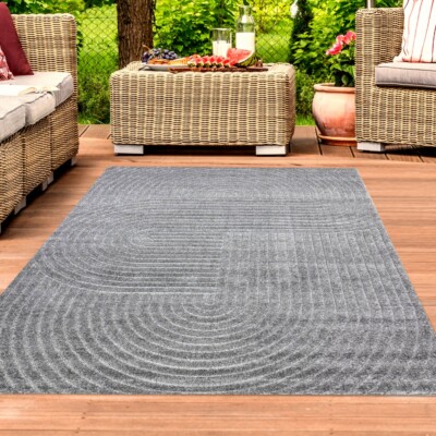 Outdoor Teppich wetterfest Terrasse Balkon Boho-Style hochwertig Anthrazit