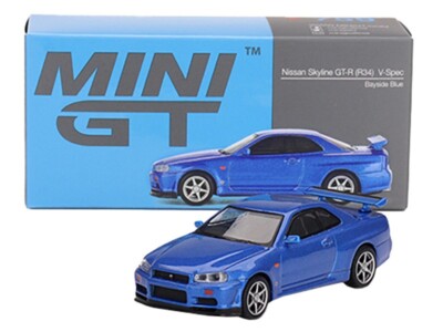 NISSAN SKYLINE GT-R R34 V-SPEC RHD BAYSIDE BLUE 1/64 DIECAST BY MINI GT MGT00759
